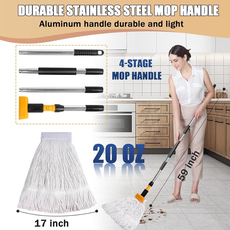 Hakfhsd 2 Pack 20oz Heavy Duty Commercial Industrial Cotton Mop Replacements Head with Long Handle, Loop-End String Wet Mop Refills, Applies to Garage, Workshop and Warehouse Floor Cleaning - Image 3